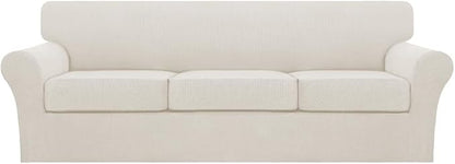 Turquoize 4 Piece Sofa Covers for 3 Cushion Couch Sofa Slipcover Soft Couch Cover for Dogs-Washable Sofa Furniture Covers with 3 Individual Large Cushion Covers (XL Sofa, Cream)