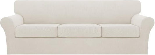 Turquoize 4 Piece Sofa Covers for 3 Cushion Couch Sofa Slipcover Soft Couch Cover for Dogs-Washable Sofa Furniture Covers with 3 Individual Large Cushion Covers (XL Sofa, Cream)