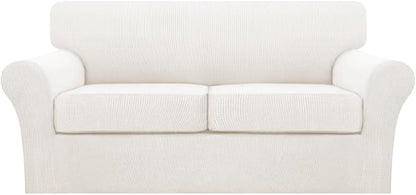 Turquoize 3 Piece Sofa Covers for 2 Cushion Couch Sofa Slipcover Soft Couch Cover for Dogs-Washable Sofa Furniture Cover with 2 Individual Cushion Covers, Feature Fabric (2 Cushion Sofa, Porcelain)