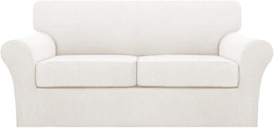 Turquoize 3 Piece Sofa Covers for 2 Cushion Couch Sofa Slipcover Soft Couch Cover for Dogs-Washable Sofa Furniture Cover with 2 Individual Cushion Covers, Feature Fabric (2 Cushion Sofa, Porcelain)