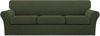 Turquoize 4 Piece Sofa Covers for 3 Cushion Couch Sofa Slipcover Soft Couch Cover for Dogs-Washable Sofa Furniture Covers with 3 Individual Large Cushion Covers (XL Sofa, Olive)