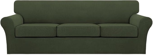 Turquoize 4 Piece Sofa Covers for 3 Cushion Couch Sofa Slipcover Soft Couch Cover for Dogs-Washable Sofa Furniture Covers with 3 Individual Large Cushion Covers (XL Sofa, Olive)