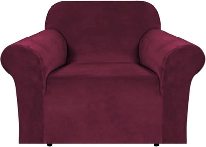H.VERSAILTEX Stretch Velvet Armchair Cover Couch Covers 1 Cushion Chair Slipcover for Living Room Furniture Cover Crafted from Thick Comfy Rich Velour (Chair 31"-49", Burgundy)