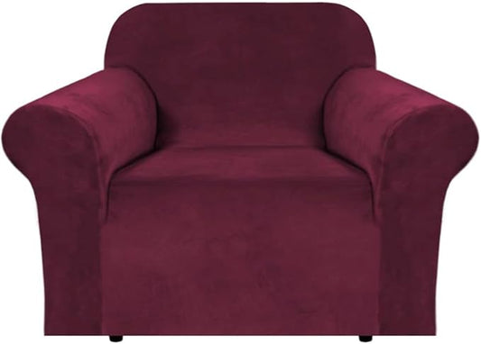 H.VERSAILTEX Stretch Velvet Armchair Cover Couch Covers 1 Cushion Chair Slipcover for Living Room Furniture Cover Crafted from Thick Comfy Rich Velour (Chair 31"-49", Burgundy)