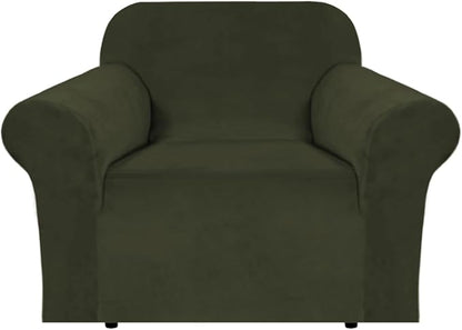 H.VERSAILTEX Stretch Velvet Armchair Cover Couch Covers 1 Cushion Chair Slipcover for Living Room Furniture Cover Crafted from Thick Comfy Rich Velour (Chair 31"-49", Olive)