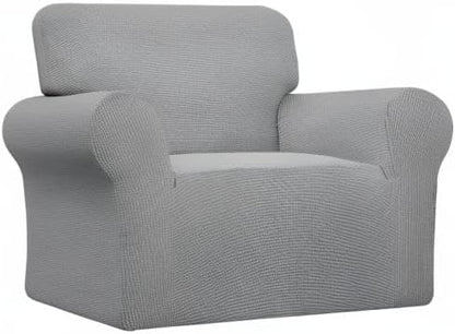 Easy-Going Stretch Oversized Chair Sofa Slipcover 1-Piece Couch Sofa Cover Furniture Protector Soft with Elastic Bottom for Kids Spandex Jacquard Fabric Small Checks Light Gray