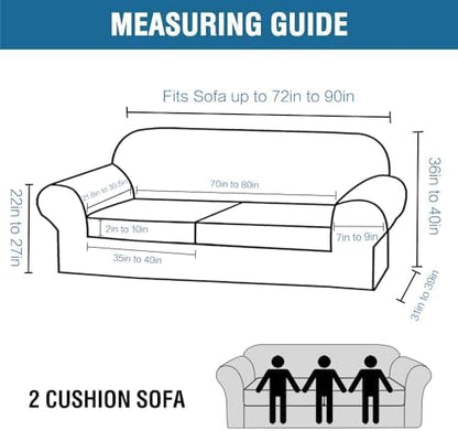 H.VERSAILTEX Real Velvet Plush 3 Piece Stretch Sofa Covers Couch Covers for 2 Cushion Couch Sofa Slipcovers Width Up to 90 Inch Feature Thick Soft Stay in Place (Sofa, Porcelain White)