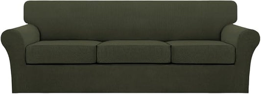 Turquoize 4 Piece Sofa Covers for 3 Cushion Couch Sofa Slipcover Soft Couch Cover for Dogs Washable Furniture Cover with 3 Individual Large Cushion Covers Feature Fabric (Large Sofa, Olive)