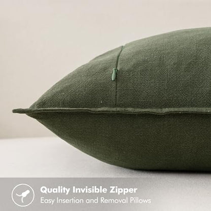 MIULEE Neutral Green/Brown Linen Pillow Covers Pack of 4 Decorative Natural Solid Throw Pillow Covers Soft Accent Boho Farmhouse Couch Pillowcases Spring Decors for Living Room Bed Sofa 24x24 Inch