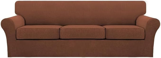 Turquoize 4 Piece Sofa Covers for 3 Cushion Couch Sofa Slipcover Soft Couch Cover for Dogs Washable Furniture Cover with 3 Individual Large Cushion Covers Feature Fabric (Large Sofa, Caramel)