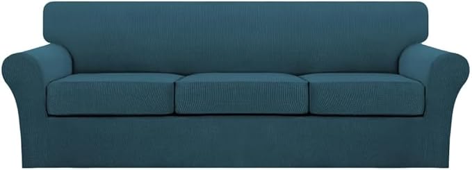Turquoize 4 Piece Sofa Covers for 3 Cushion Couch Sofa Slipcover Soft Couch Cover for Dogs Washable Furniture Cover with 3 Individual Large Cushion Covers Feature Fabric (Large Sofa, Deep Teal)