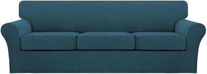 Turquoize 4 Piece Sofa Covers for 3 Cushion Couch Sofa Slipcover Soft Couch Cover for Dogs Washable Furniture Cover with 3 Individual Large Cushion Covers Feature Fabric (Large Sofa, Deep Teal)