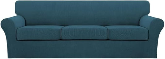 Turquoize 4 Piece Sofa Covers for 3 Cushion Couch Sofa Slipcover Soft Couch Cover for Dogs Washable Furniture Cover with 3 Individual Large Cushion Covers Feature Fabric (Large Sofa, Deep Teal)