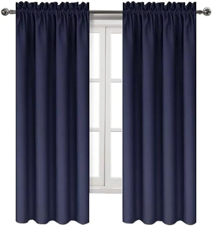 DWCN Navy Room Darkening Blackout Curtains - Thermal Insulated Privacy Energy Saving Window Curtain Drapes 38 x 72 inch Length, Set of 2 Bedroom Living Room Curtains