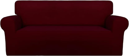 PureFit Super Stretch Sofa Slipcover – Spandex Non Slip Soft Couch Sofa Cover, Washable Furniture Protector with Non Skid Foam and Elastic Bottom for Kids, Pets (Oversized Loveseat, Wine)