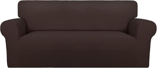 PureFit Super Stretch Sofa Slipcover – Spandex Non Slip Soft Couch Sofa Cover, Washable Furniture Protector with Non Skid Foam and Elastic Bottom for Kids, Pets (Oversized Loveseat, Chocolate)