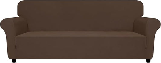 ZNSAYOTX Oversized Super Stretch Couch Cover (92"-115"), New Striped Sofa Covers Comfortable & Durable, Dog Cat Pets Friendly Extra Large Spandex Sofa Slipcovers (Coffee, XL Sofa)