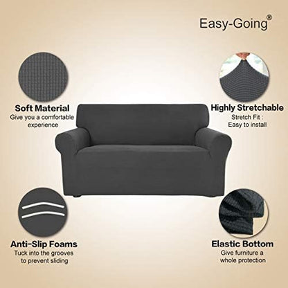 Easy-Going Stretch Oversized Sofa Slipcover 1-Piece Sofa Cover Furniture Protector Couch Soft with Elastic Bottom for Kids, Polyester Spandex Jacquard Fabric Small Checks Dark Gray