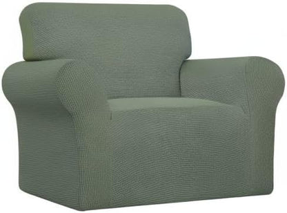 Easy-Going Stretch Chair Sofa Slipcover 1-Piece Couch Sofa Cover Furniture Protector Soft with Elastic Bottom for Kids, Pet. Spandex Jacquard Fabric Small Checks (Chair, Greyish Green)