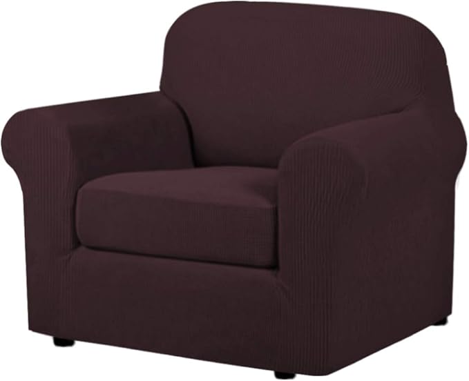 H.VERSAILTEX 2-Pieces Chair Cover Slipcover Furniture Protector Armchair Cover Couch Covers Fit Chair Width Up to 47 Inch, Jacquard Spandex Slipcover Skid Resistance (Chair, Brown)