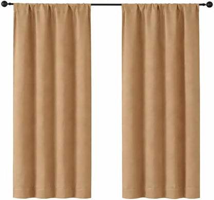Simplebrand Ava Taupe Blackout Curtains for Bedroom 63 Inch Length 2 Panels Set, Solid Thermal Insulated Energy Saving Rod Pocket Window Treatment Curtains Blackout Drapes, W40 x L63 Inch, Taupe