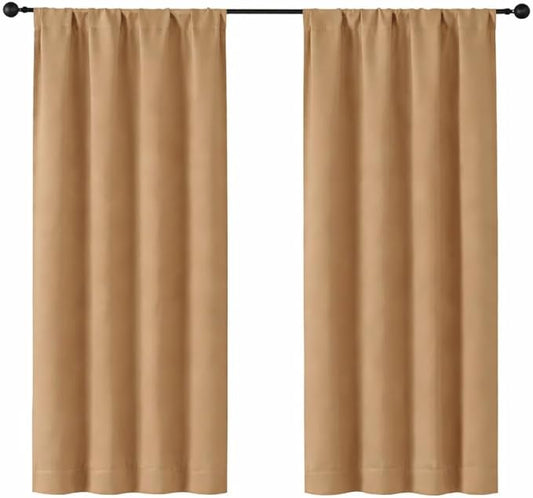 Simplebrand Ava Taupe Blackout Curtains for Bedroom 63 Inch Length 2 Panels Set, Solid Thermal Insulated Energy Saving Rod Pocket Window Treatment Curtains Blackout Drapes, W40 x L63 Inch, Taupe