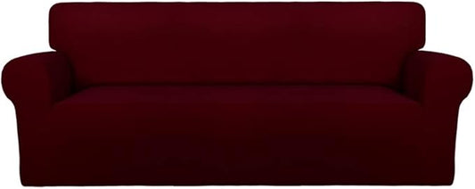 PureFit Super Stretch Sofa Slipcover – Spandex Non Slip Soft Couch Sofa Cover, Washable Furniture Protector with Non Skid Foam and Elastic Bottom for Kids, Pets （Oversized Sofa, Wine）
