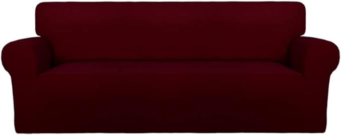 PureFit Super Stretch Sofa Slipcover – Spandex Non Slip Soft Couch Sofa Cover, Washable Furniture Protector with Non Skid Foam and Elastic Bottom for Kids, Pets （Sofa, Wine）