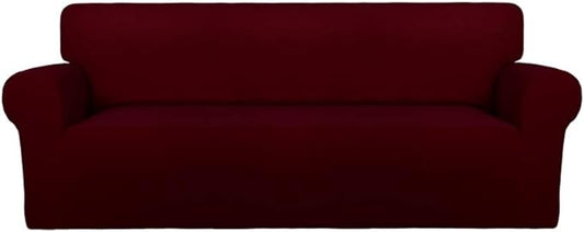 PureFit Super Stretch Sofa Slipcover – Spandex Non Slip Soft Couch Sofa Cover, Washable Furniture Protector with Non Skid Foam and Elastic Bottom for Kids, Pets （Sofa, Wine）