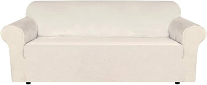 H.VERSAILTEX Stretch Velvet Sofa Covers for 3 Cushion Couch Covers Furniture Protector Soft with Non Slip Elastic Bottom, Crafted from Thick Comfy Rich Velour (Large Sofa 90"-97", Ivory)