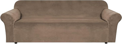 H.VERSAILTEX Stretch Velvet Sofa Covers Large Couch Covers Furniture Protector Soft with Non Slip Elastic Bottom, Feature Thick Comfy Rich Velour (Extra Large Sofa 98"-105", Coco Mocha)