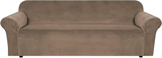H.VERSAILTEX Stretch Velvet Sofa Covers Large Couch Covers Furniture Protector Soft with Non Slip Elastic Bottom, Feature Thick Comfy Rich Velour (Extra Large Sofa 98"-105", Coco Mocha)