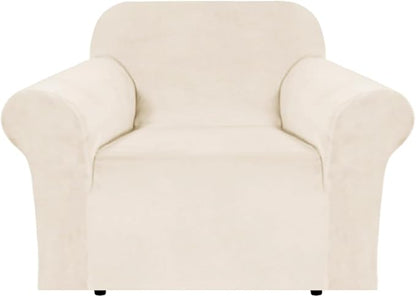 H.VERSAILTEX Stretch Velvet Armchair Cover Couch Covers 1 Cushion Chair Slipcover for Living Room Furniture Cover Crafted from Thick Comfy Rich Velour (Chair 31"-49", Cream)