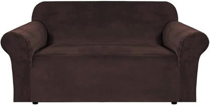 H.VERSAILTEX Stretch Velvet Loveseat Covers for 2 Cushion Couch Covers for Living Room Sofa Covers Slipcovers with Non Slip Straps Bottom, Ultra Thick Comfy Velour (Width 58"-72", Chocolate)