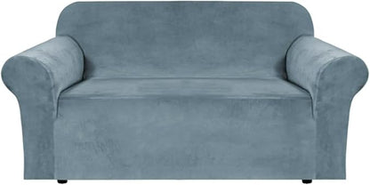 H.VERSAILTEX Stretch Velvet Loveseat Covers for 2 Cushion Couch Covers for Living Room Sofa Covers Slipcovers with Non Slip Straps Bottom, Ultra Thick Comfy Velour (Width 58"-72", Stone Blue)