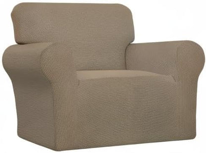 Easy-Going Stretch Chair Sofa Slipcover 1-Piece Couch Sofa Cover Furniture Protector Soft with Elastic Bottom for Kids, Pet. Spandex Jacquard Fabric Small Checks (Chair, Tan)