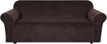 H.VERSAILTEX Stretch Velvet Sofa Covers Large Couch Covers Sofa Slipcovers Furniture Protector Soft with Non Slip Elastic Bottom, Feature Thick Comfy Rich Velour (Extra Wide Sofa 98"-105", Chocolate)