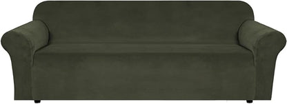 H.VERSAILTEX Stretch Velvet Sofa Covers Large Couch Covers Furniture Protector Soft with Non Slip Elastic Bottom, Feature Thick Comfy Rich Velour (Extra Large Sofa 98"-105", Olive)