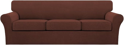 Turquoize 4 Piece Sofa Covers for 3 Cushion Couch Sofa Slipcover Soft Couch Cover for Dogs Washable Furniture Cover with 3 Individual Large Cushion Covers Feature Fabric (Large Sofa, Burnt Brick)