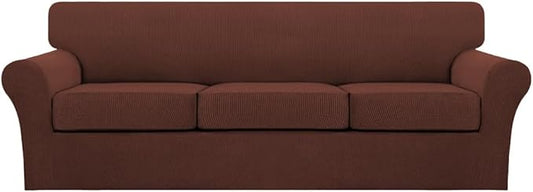 Turquoize 4 Piece Sofa Covers for 3 Cushion Couch Sofa Slipcover Soft Couch Cover for Dogs Washable Furniture Cover with 3 Individual Large Cushion Covers Feature Fabric (Large Sofa, Burnt Brick)
