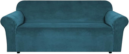 H.VERSAILTEX Stretch Velvet Sofa Covers for 3 Cushion Couch Covers Furniture Protector Soft with Non Slip Elastic Bottom, Crafted from Thick Comfy Rich Velour (Large Sofa 90"-97", Deep Teal)