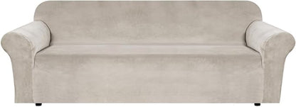 H.VERSAILTEX Stretch Velvet Sofa Covers Large Couch Covers Furniture Protector Soft with Non Slip Elastic Bottom, Feature Thick Comfy Rich Velour (Extra Large Sofa 98"-105", French Oak)