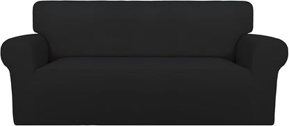 PureFit Super Stretch Sofa Slipcover – Spandex Non Slip Soft Couch Sofa Cover, Washable Furniture Protector with Non Skid Foam and Elastic Bottom for Kids, Pets (Oversized Loveseat, Black)