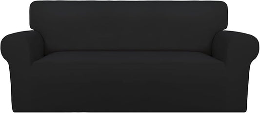 PureFit Super Stretch Sofa Slipcover – Spandex Non Slip Soft Couch Sofa Cover, Washable Furniture Protector with Non Skid Foam and Elastic Bottom for Kids, Pets (Oversized Loveseat, Black)