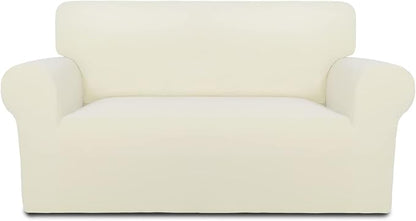 PureFit Super Stretch Sofa Slipcover – Spandex Non Slip Soft Couch Sofa Cover, Washable Furniture Protector with Non Skid Foam and Elastic Bottom for Kids, Pets （Loveseat, Ivory）