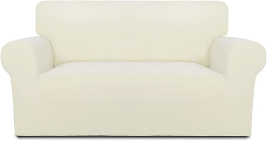 PureFit Super Stretch Sofa Slipcover – Spandex Non Slip Soft Couch Sofa Cover, Washable Furniture Protector with Non Skid Foam and Elastic Bottom for Kids, Pets （Loveseat, Ivory）