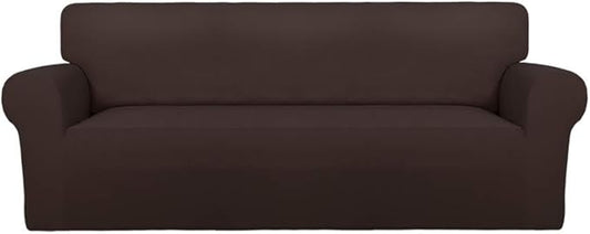 PureFit Super Stretch Sofa Slipcover – Spandex Non Slip Soft Couch Sofa Cover, Washable Furniture Protector with Non Skid Foam and Elastic Bottom for Kids, Pets （Oversized Sofa, Chocolate）