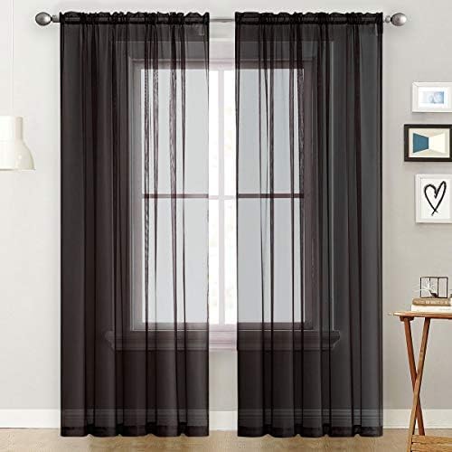 SpaceDresser Basic Rod Pocket Sheer Voile Window Curtain Panels White 1 Pair 2 Panels 60 Width 84 Inch Long for Kitchen Bedroom Children Living Room Yard(Black,60 W x 84 L)