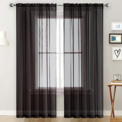 SpaceDresser Basic Rod Pocket Sheer Voile Window Curtain Panels White 1 Pair 2 Panels 60 Width 84 Inch Long for Kitchen Bedroom Children Living Room Yard(Black,60 W x 84 L)