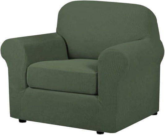 H.VERSAILTEX 2-Pieces Armchair Cover Chair Slipcovers with Arms Furniture Protector Cover Fit Armchair Width Up to 47 Inch, Jacquard Spandex Couch Covers Armchair Slipcover - Bronze Green, Chair